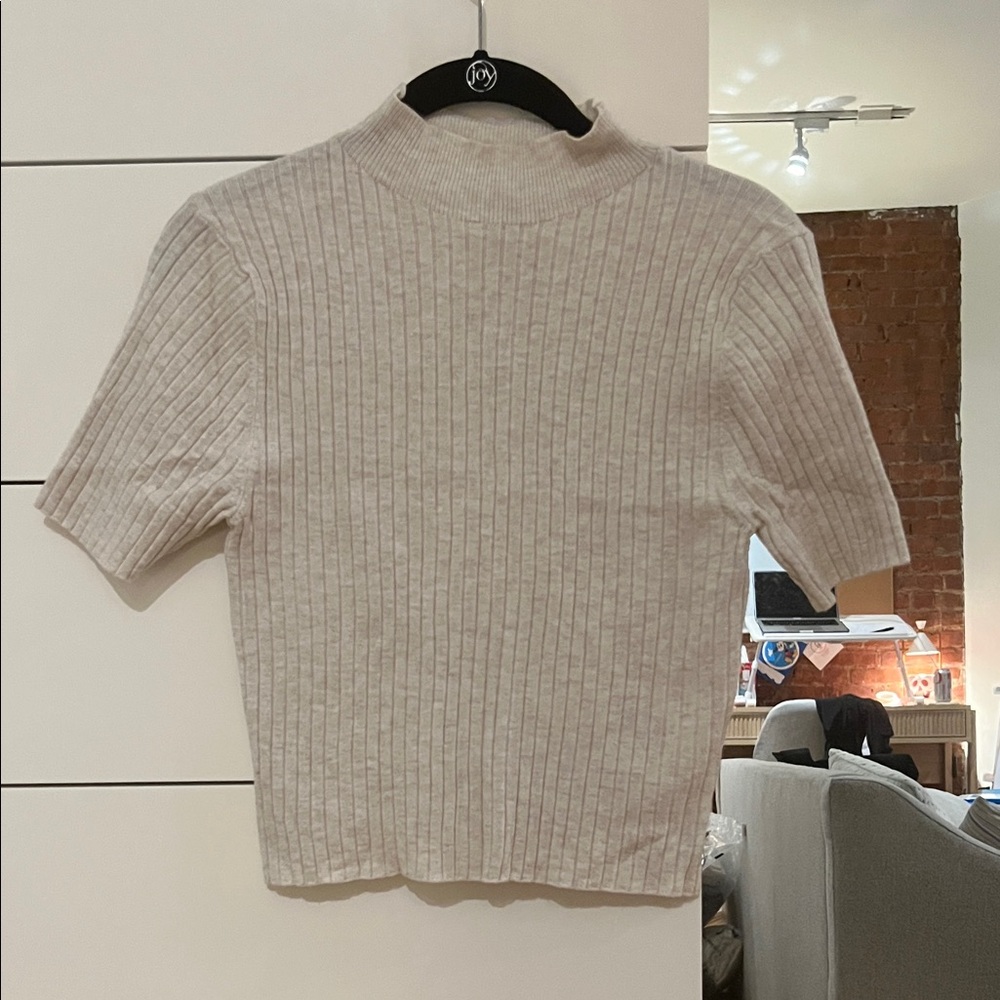 a new day Women's Short Sleeve Ribbed Top - Beige
